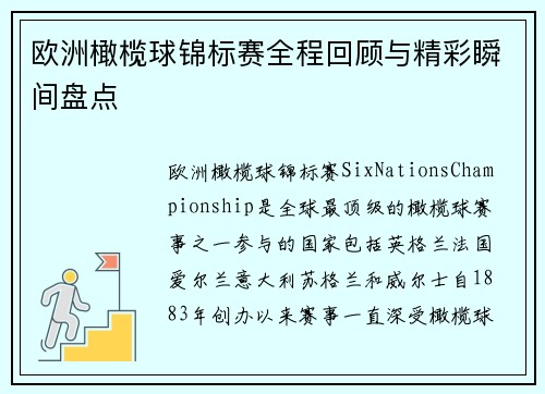 欧洲橄榄球锦标赛全程回顾与精彩瞬间盘点